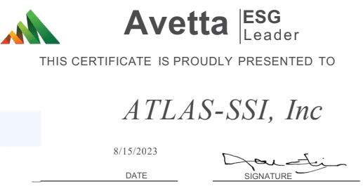 Avetta ESG Leader certificate for Atlas-SSI