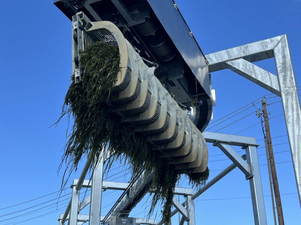 Talon trash rake removing debris from water